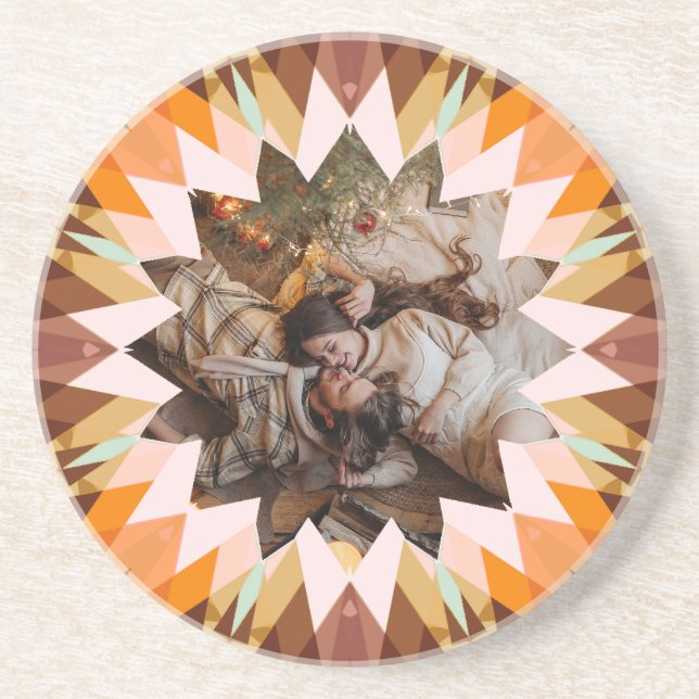 Porta-copos Custom Brown Orange Christmas Star Photo Gift (Frente)