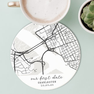 Porta-copos Custom Map "Where We Met" First Date Personalized
