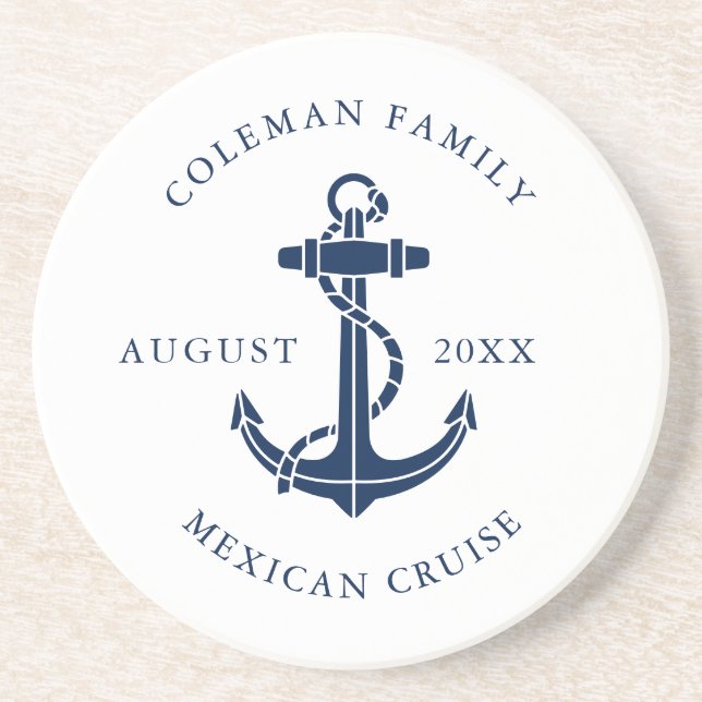Porta-copos Custom Nautical Boat Navy Blue Anchor  (Frente)