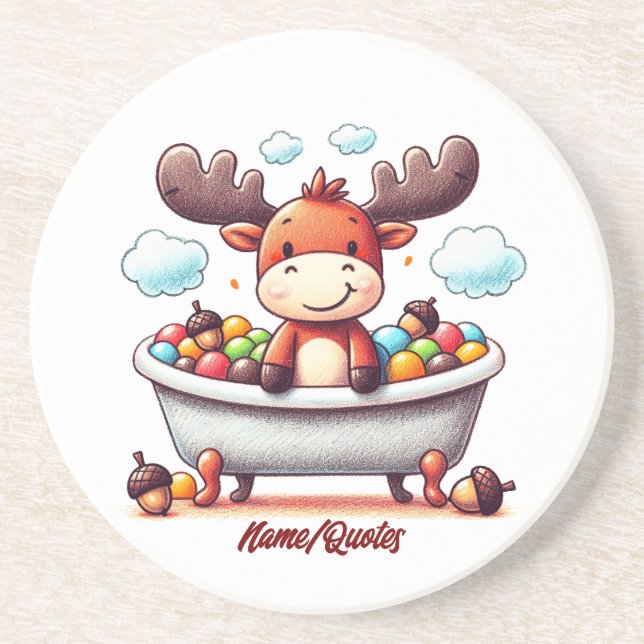 Porta-copos Cute Baby Moose Bath Time Cartoon Illustration (Frente)