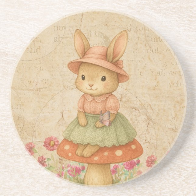 Porta-copos Cute Bunny on Mushroom | Pastel Coaster (Frente)