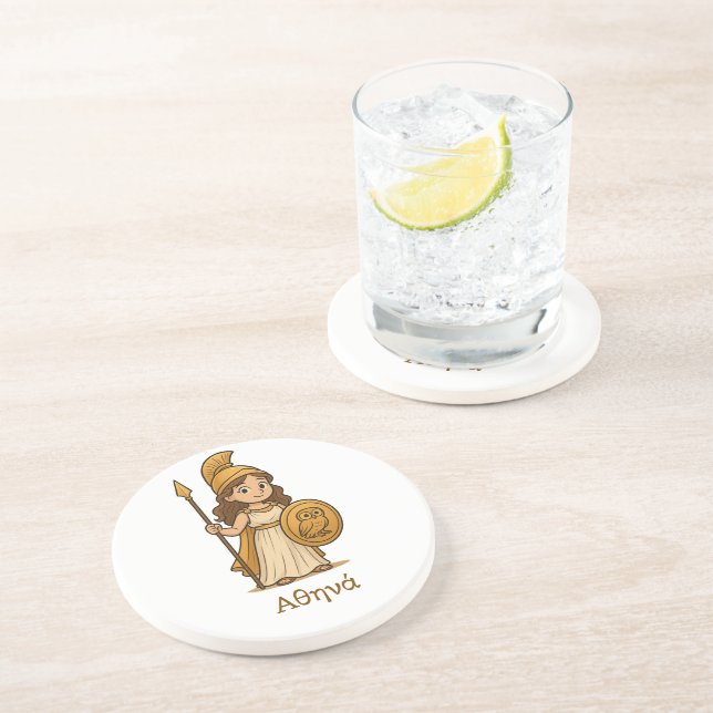 Porta-copos Cute Cartoon Athena Greek Goddess Coaster | Myth (Lateral)