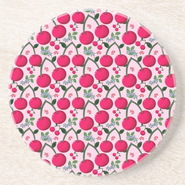 Porta-copos Cute Cherry  Pattern, Glossy Kawaii Fruit (Frente)