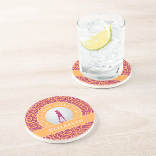 Porta-copos Cute Classic Golfer Silhouette Name Pink Orange