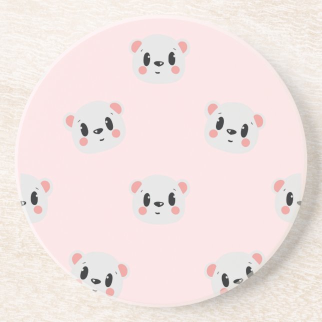 Porta-copos Cute Kawaii Bear Face Pattern on Pastel Pink (Frente)