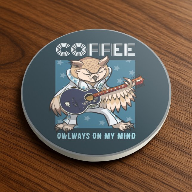 Porta-copos Cute Owl Coffee Owlways On My Mind Guitar Cartoon (Criador carregado)