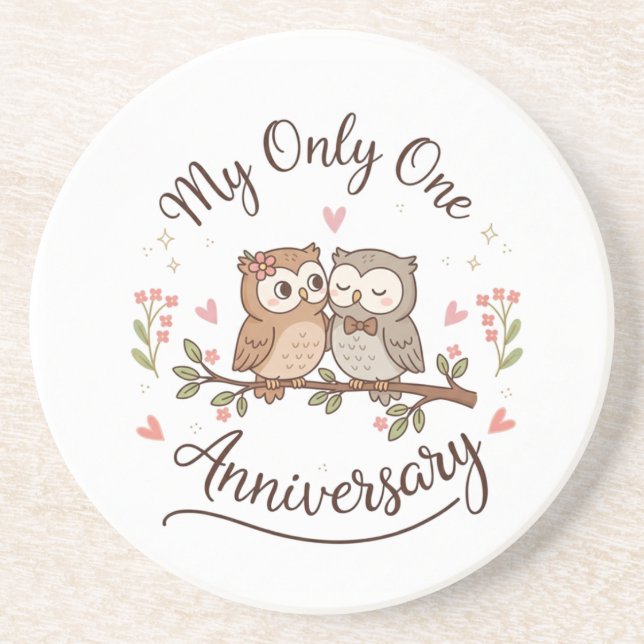 Porta-copos Cute Owl Couple My Only One Romantic Anniversary C (Frente)