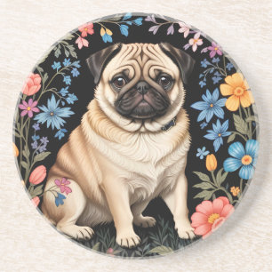 Porta-copos Cute Pug Elegante Floral Colorido
