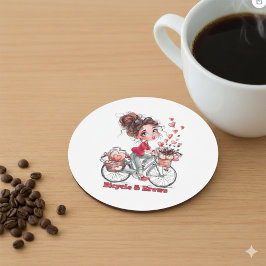 Porta-copos Cute Watercolor Girl on Bicycle Coffee Coaster 