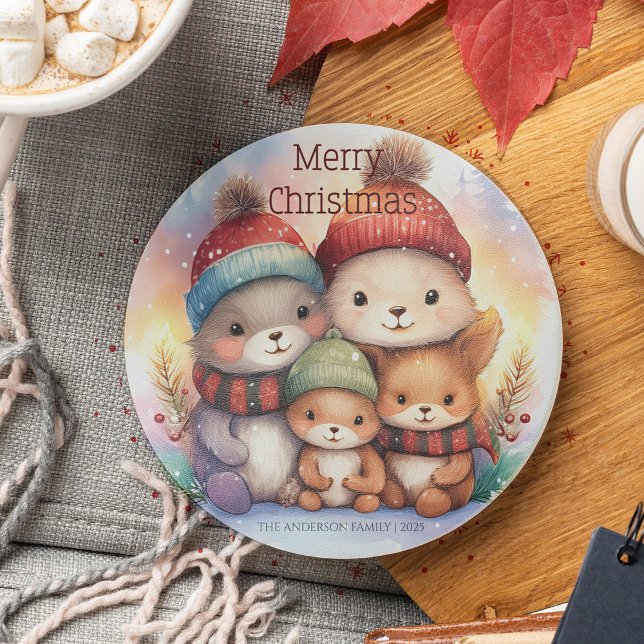 Porta-copos Cute Woodland Animal Family Merry Christmas (Criador carregado)