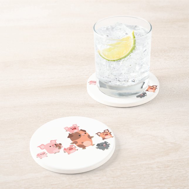 Porta copos da família de porcos de desenho animad (Lateral)