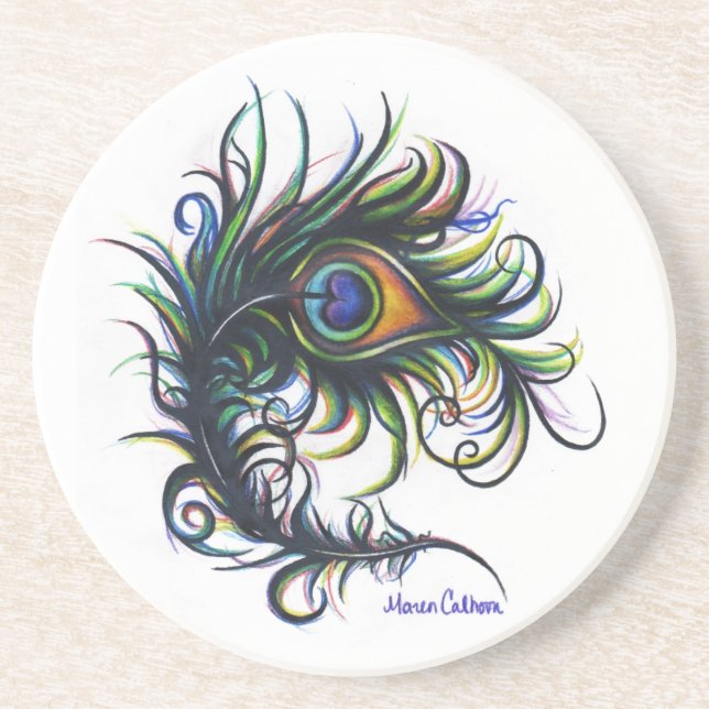 Porta copos da pena do pavão (Frente)