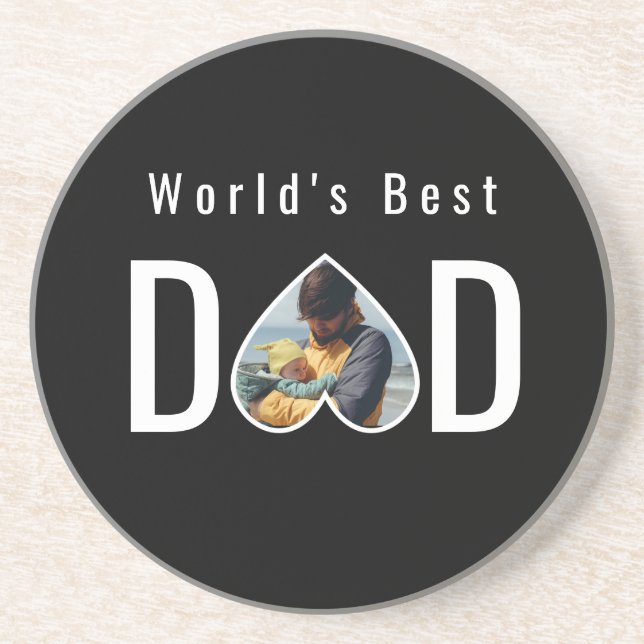 Porta-copos Dad Photo in Black Heart Frame Modern Text (Frente)
