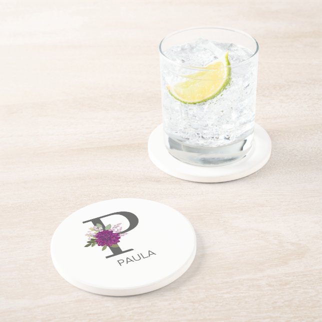 Porta-copos Dália Borgonha Floral Alfabeto Letra Monograma   (Lateral)