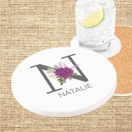 Porta-copos Dália Burgundy Floral Alfabeto Letra Monograma  