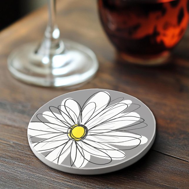 Porta-copos Dália Caprichosa em cinza e amarelo (Sandstone Coaster)