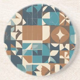 Porta-copos Dark Blue, Teal, Brown, and Tan Geometric Pattern