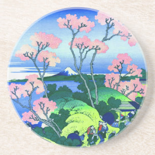 Porta-copos De Arenito 北 斎 Goten-Yama Hill Hokusai Cherry Blossom Blo