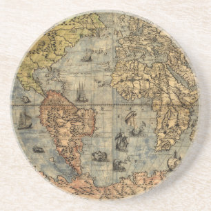 Porta-copos De Arenito 1565 Mapa Antigo do Mundo de Forlani Cartografia V