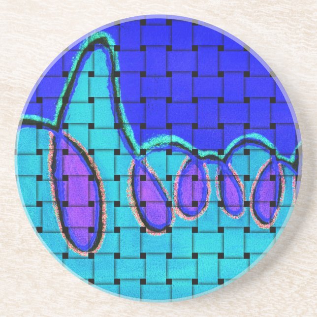 Porta-copos De Arenito Abstrato azul francês com textura tecida (Frente)