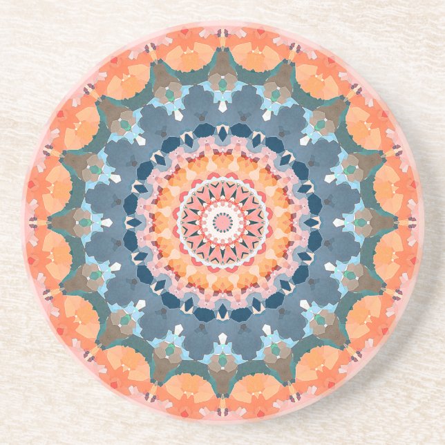 Porta-copos De Arenito Abstrato Orange Mandala (Frente)