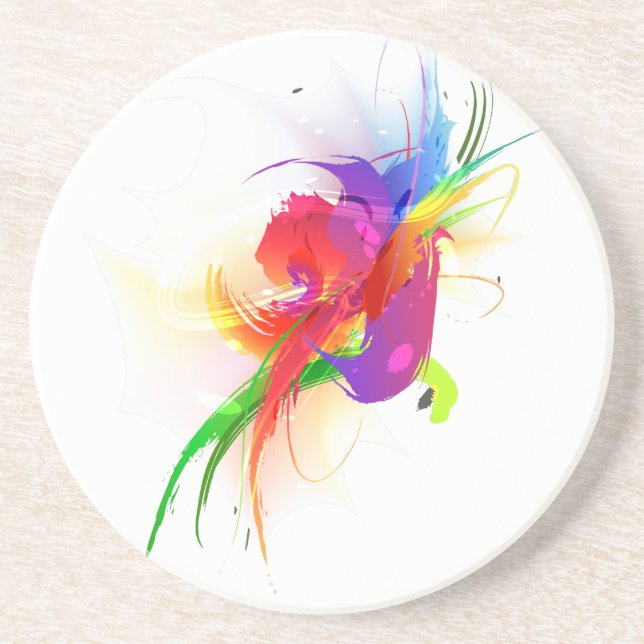 Porta-copos De Arenito Abstrato Rainbow Lorikeet Paint Splatters (Frente)