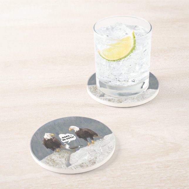 Porta-copos De Arenito Águias Engraçadas e Seagull (Lateral)