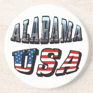 Porta-copos De Arenito Alabama Picture e USA Flag Font
