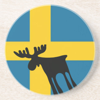 Porta-copos De Arenito Älg / Moose med Svenska flaggan