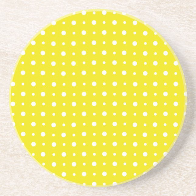 Porta copos de arenito Amarelo-Limão, Bolinhas bra (Frente)