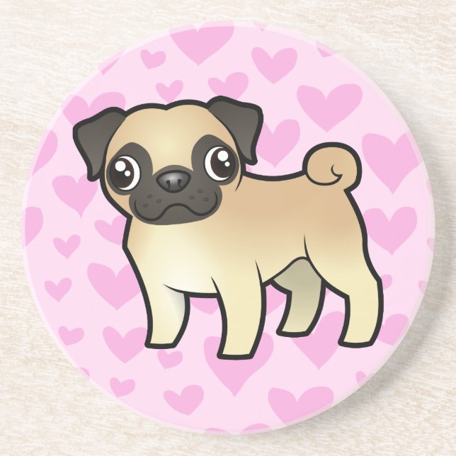 Porta-copos De Arenito Amor do Pug (Frente)