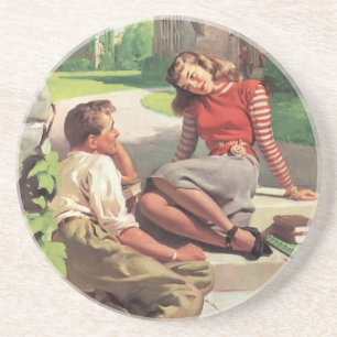 Porta-copos De Arenito Amor e Romance Vintage, Namorados do Ensino Médio