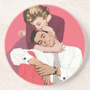 Porta-copos De Arenito Amor e Romance Vintage, Recém-Casados em Rosa