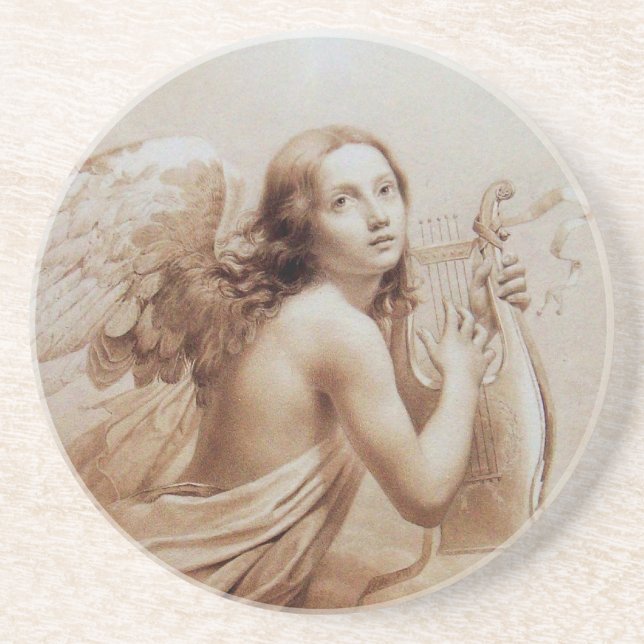 PORTA-COPOS DE ARENITO ANGEL JOGANDO LYRA SOBRE AS NUVENS (Frente)