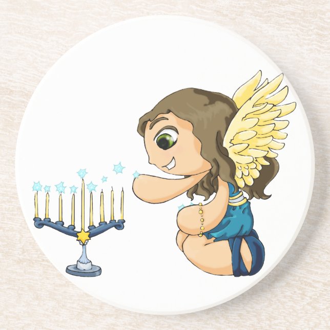 Porta-copos De Arenito Anjo de Menorah (Frente)