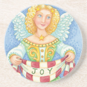 Porta-copos De Arenito Anjo de Natal de desenho animado fofo com auréola