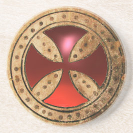 Porta-copos De Arenito ANTIQUE TEMPLAR CROSS Red Ruby Gem