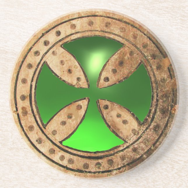 Porta-copos De Arenito ANTIQUE TEMPLAR CRUZA Gem Emerald Verde (Frente)