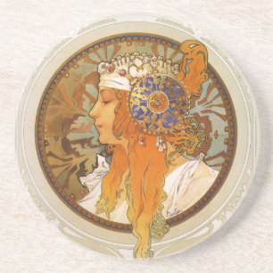 Porta-copos De Arenito Art deco de Alphonse Mucha