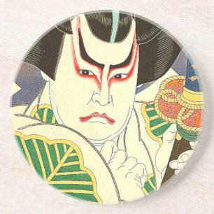 Porta-copos De Arenito Arte do ator de Kabuki do japonês pelo 名取春