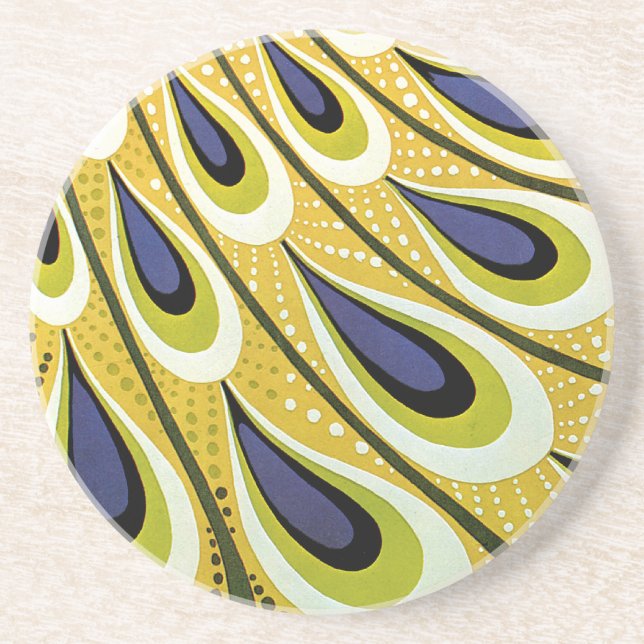 Porta-copos De Arenito Arte Nova Antiga, Pena de Pavão da Macmillan (Frente)