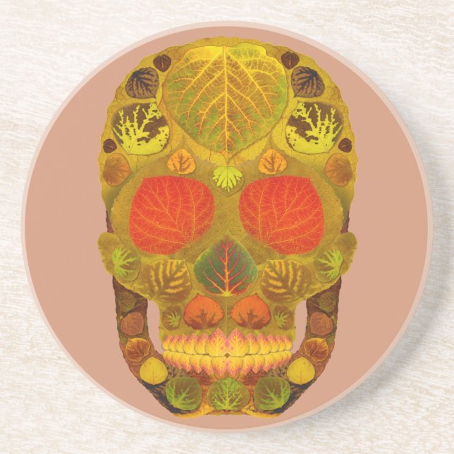 Porta-copos De Arenito Aspen Folha Crânio 12 (Frente)