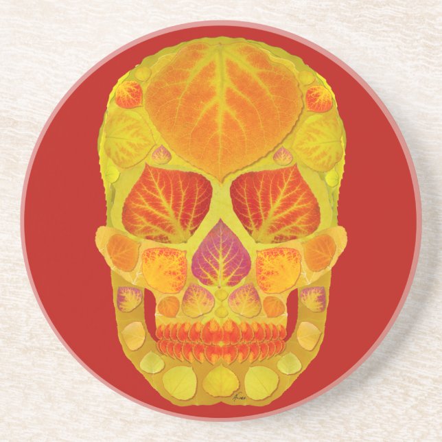 Porta-copos De Arenito Aspen Folha Crânio 13 (Frente)