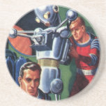 Porta-copos De Arenito Astronautas Vintage Science Fiction consertando um<br><div class="desc">Ilustração vintage: aliens futuristas de ficção científica e imagem de robôs apresentando um homem trabalhando em seu robô metálico. Um astronauta é um piloto que controla os controles do seu foguete. Retro clássico com estilo cômico de 50 s design de ficção científica.</div>