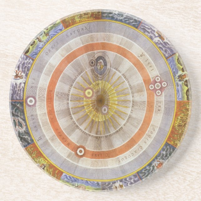 Porta-copos De Arenito Astronomia Celestial Vintage Planisfera Copernican (Frente)