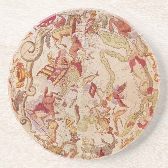 Porta-copos De Arenito Astronomia venenosa, mapa celestial de Carel Allar (Frente)