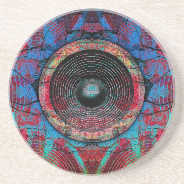 Porta-copos De Arenito Auto-falantes de música vermelha em uma parede rac (Frente)