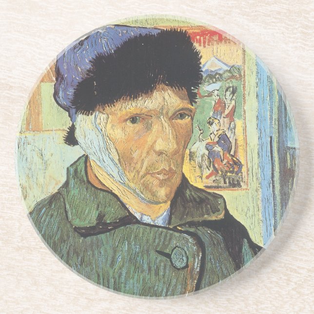 Porta-copos De Arenito Autorretrato, Orelha Bandada de Vincent van Gogh (Frente)