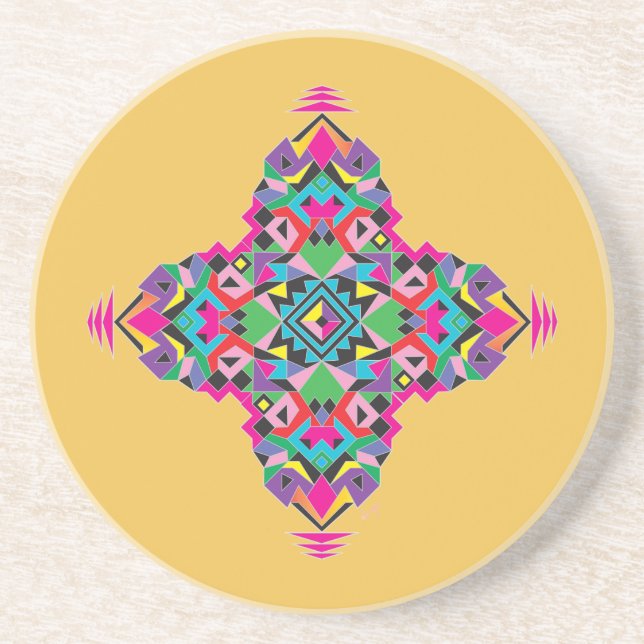 Porta-copos De Arenito Aztez Pattern Design (Frente)
