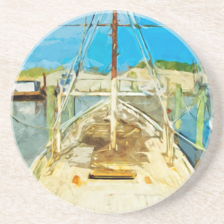 Porta-copos De Arenito Barco De Camarão Sob Impressionismo De Abstrato De